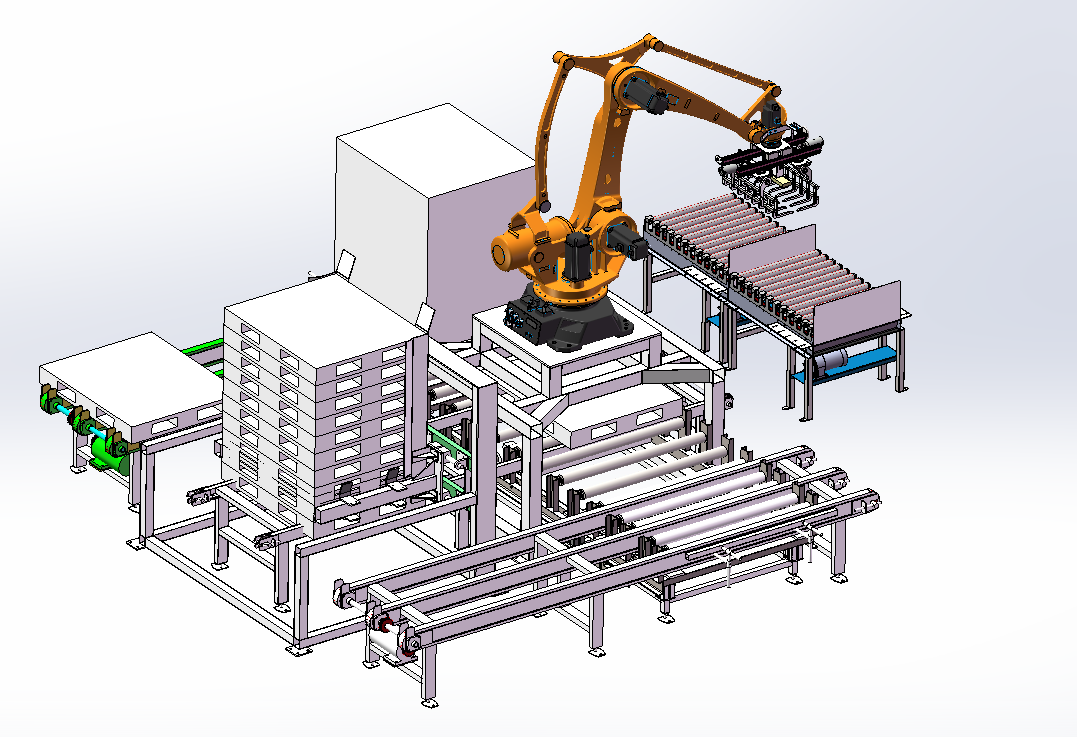 Ligne de production automatique d'emballage et de palettisation de matériaux de construction