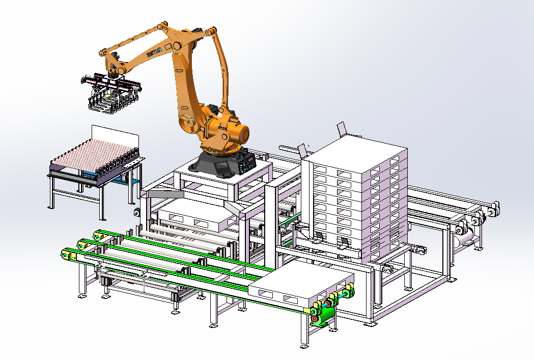Ligne de production automatique d'emballage et de palettisation de matériaux de construction