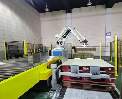 Linha de produção de paletização de caixas de cartão canelado