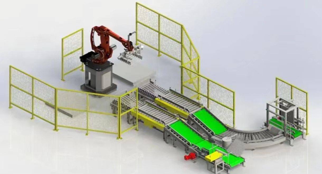 Ligne de production automatique d'emballage et de palettisation de matériaux de construction