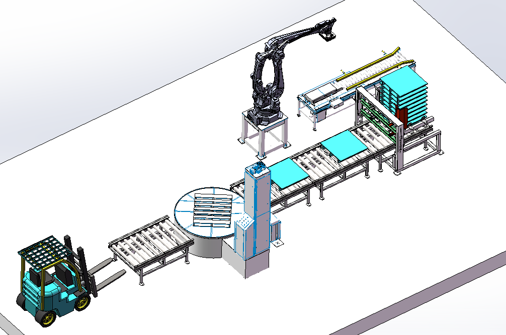 Ligne de production automatique d'emballage et de palettisation de matériaux de construction
